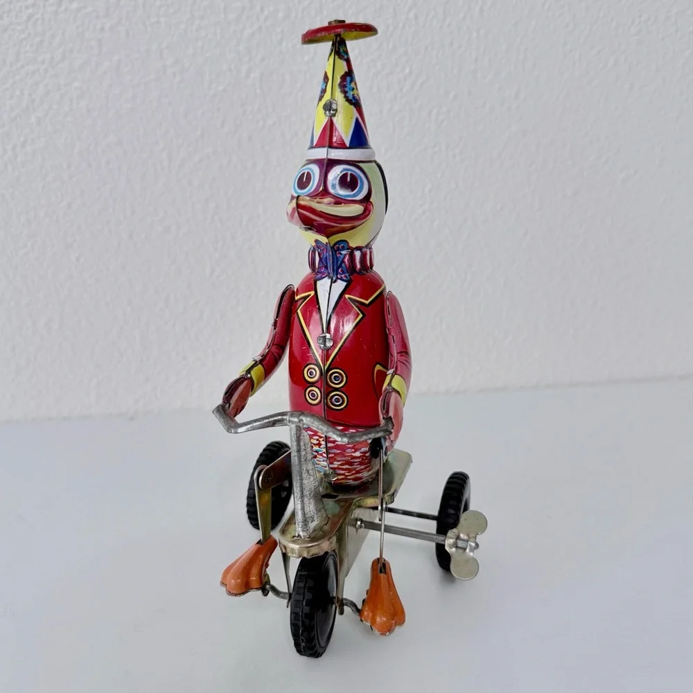 Vintage Litho Tin Toy Duck On Tricycle - Attached Key - 1970s-Collectible